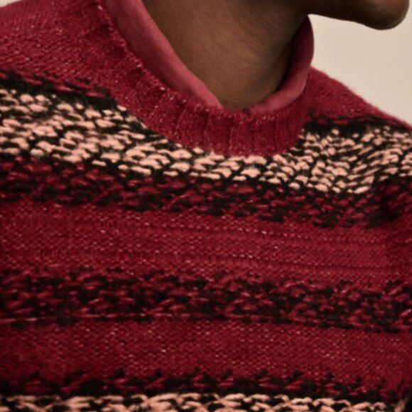 Lucky Brand Men's Cabernet Fair Isle Jacquard Wool Crew Neck Sweater Size L - Picture 1 of 7